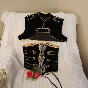 Black and Gold Velvety Underbust Corset and Shrug